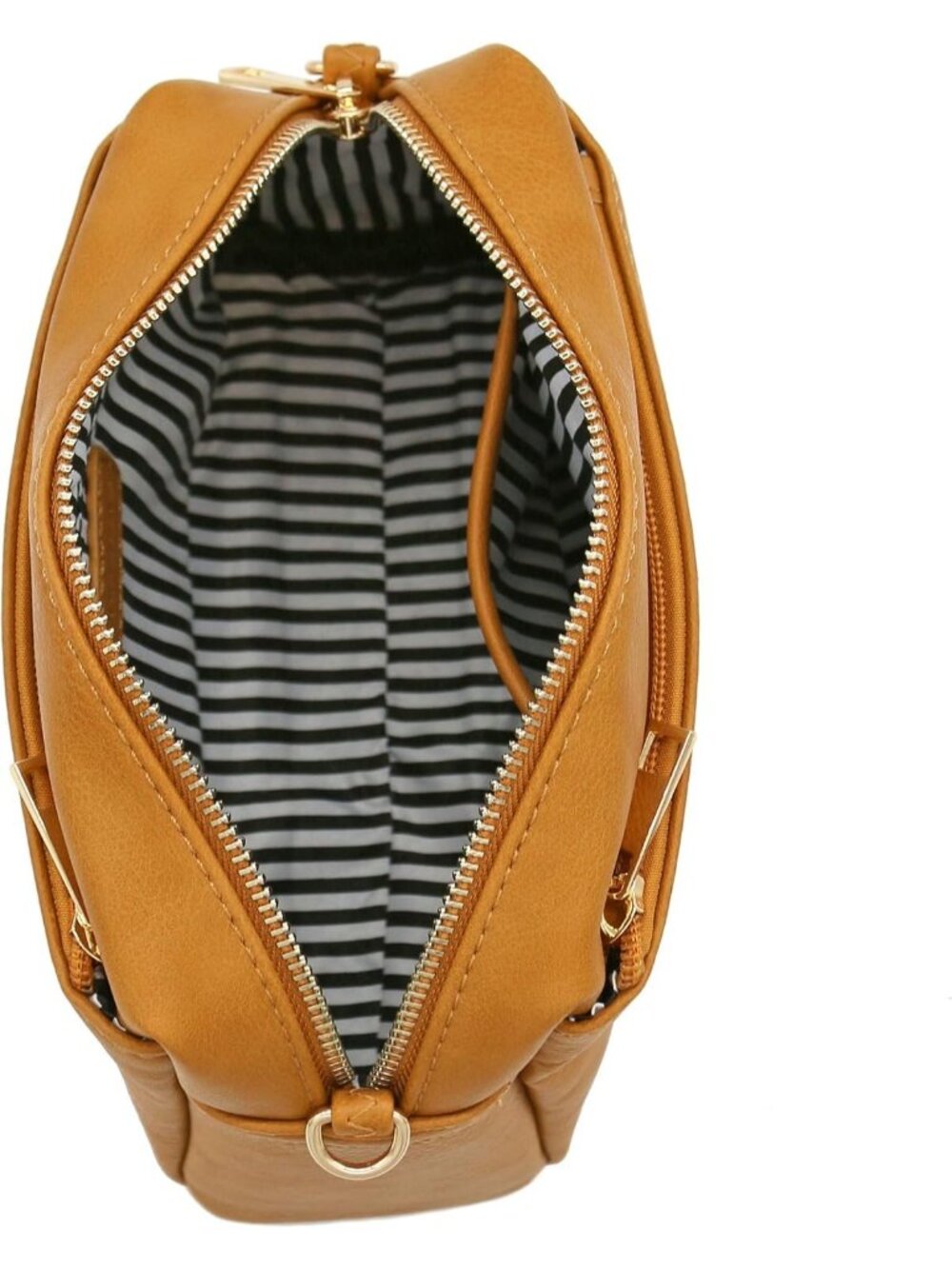 Women's Dark Mustard Leather Triple Zip Small Crossbody Bag - Picture 7 of 7